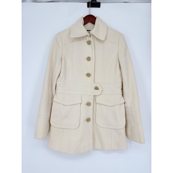J .Crew Cream Wool Classic Lady Trench Peacoat Mid-Length 4 Vintage - Picture 2 of 16